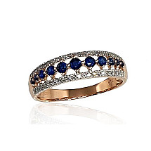 Gold ring, Red Gold 585 fineness, Rhodium (Plating) , Diamonds , Sapphire