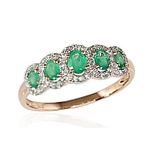 Gold ring, Red Gold 585 fineness, Rhodium (Plating), Diamonds, Emerald