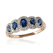 Gold ring, Red Gold 585 fineness, Rhodium (Plating) , Diamonds , Sapphire