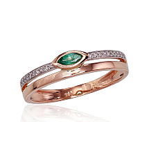 Gold ring, Red Gold 585 fineness, Rhodium (Plating), Diamonds, Emerald