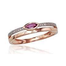 Gold ring, Red Gold 585 fineness, Rhodium (Plating), Diamonds, Ruby