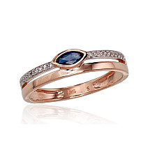 Gold ring, Red Gold 585 fineness, Rhodium (Plating) , Diamonds , Sapphire