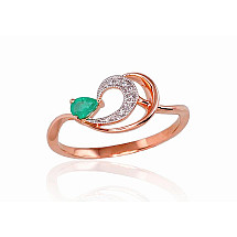 Gold ring, Red Gold 585 fineness, Rhodium (Plating), Diamonds, Emerald