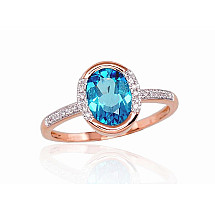 Gold ring, Red Gold 585 fineness, Rhodium (Plating), Diamonds, Blue Topaz