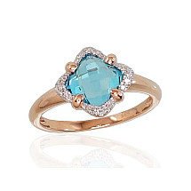 Gold ring, Red Gold 585 fineness, Rhodium (Plating) , Diamonds , Blue Topaz