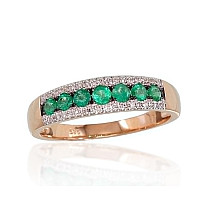 Gold ring, Red Gold 585 fineness, Rhodium (Plating), Diamonds, Emerald