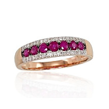 Gold ring, Red Gold 585 fineness, Rhodium (Plating) , Diamonds , Ruby