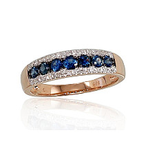 Gold ring, Red Gold 585 fineness, Rhodium (Plating) , Diamonds , Sapphire