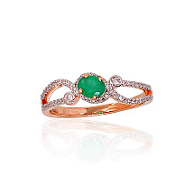 Gold ring, Red Gold 585 fineness, Rhodium (Plating), Diamonds, Emerald