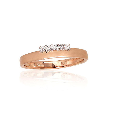 With precious stones,  - Gold ring, Red Gold 585 fineness, Rhodium (Plating), Diamonds