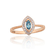 Gold ring, Red Gold 585 fineness, Rhodium (Plating) , Diamonds , Blue Topaz