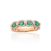 Gold ring, Red Gold 585 fineness, Rhodium (Plating), Diamonds, Emerald