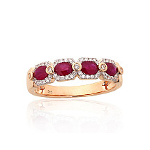 Gold ring, Red Gold 585 fineness, Rhodium (Plating), Diamonds, Ruby