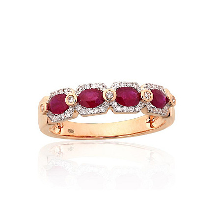 With precious stones,  - Gold ring, 18, 2.93 g, Red Gold 585 fineness, Rhodium (Plating) , Diamonds , Ruby