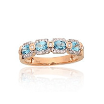 Gold ring, Red Gold 585 fineness, Rhodium (Plating), Diamonds, Blue Topaz