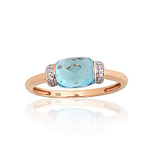 Gold ring, Red Gold 585 fineness, Rhodium (Plating), Diamonds, Blue Topaz
