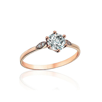 Engagement rings,  - Gold ring, 19.5, 1.77 g, Red Gold 585 fineness, Zirkons