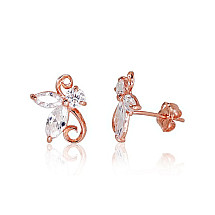 Gold classic studs earrings, Red Gold 585 fineness, Zirkons