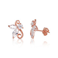 Золотые серьги-пуссеты, 0.82 g, Красное Золото 585 проба, Цирконы