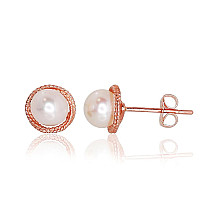 Gold classic studs earrings, Red Gold 585 fineness, Fresh-water Pearl