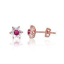 Gold classic studs earrings, Red Gold 585 fineness, Zirkons