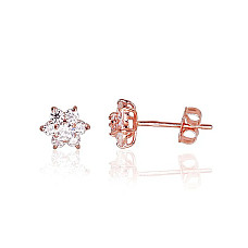 Золотые серьги-пуссеты, 0.58 g, Красное Золото 585 проба, Цирконы