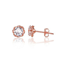 Gold classic studs earrings, Red Gold 585 fineness, Zirkons