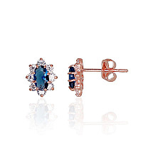 Gold classic studs earrings, Red Gold 585 fineness, Zirkons