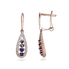 Zelta auskari ar 'angļu' slēdzēju, 2.04 g, Sarkanais Zelts 585 prove, rodijs (pārklājums) , Briljanti , Safīrs