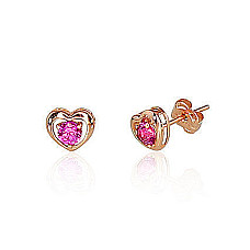 Золотые серьги-пуссеты, 0.58 g, Красное Золото 585 проба, Цирконы