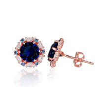 Gold classic studs earrings, Red Gold 585 fineness, Zirkons