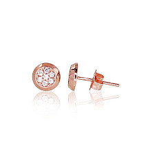 Gold classic studs earrings, Red Gold 585 fineness, Zirkons