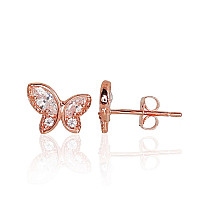 Gold classic studs earrings, 0.54 g, Red Gold 585 fineness, Zirkons