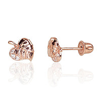 Золотые серьги-пуссеты с винтами, 0.54 g, Красное Золото 585 проба, Цирконы