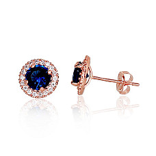 Gold classic studs earrings, Red Gold 585 fineness, Zirkons