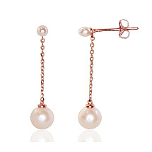 Gold classic studs earrings, Red Gold 585 fineness, Fresh-water Pearl