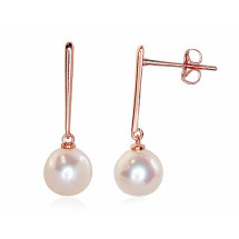 Gold classic studs earrings, Red Gold 585 fineness, Fresh-water Pearl