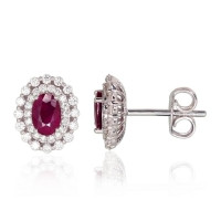 Золотые серьги-пуссеты, 2.94 g, Белое Золото 585 проба, Бриллианты , Рубин