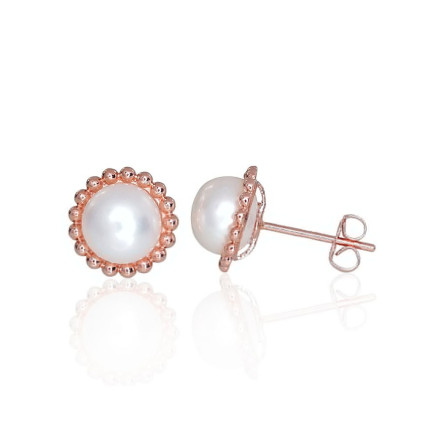 Classic Studs,  - Gold classic studs earrings, Red Gold 585 fineness, Fresh-water Pearl