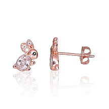 Gold classic studs earrings, Red Gold 585 fineness, Zirkons
