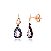 Gold classic studs earrings, Red Gold 585 fineness, Rhodium (Plating) , Diamonds , Sapphire