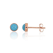 Gold classic studs earrings, Red Gold 585 fineness, Turquoise