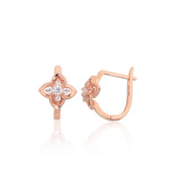 Золотые серьги на английском замке, 1.39 g, Красное Золото 585 проба, Цирконы