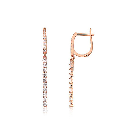 На английском замке,  - Золотые серьги на английском замке, 2.17 g, Красное Золото 585 проба, Цирконы