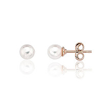 Gold classic studs earrings, Red Gold 585 fineness, Fresh-water Pearl
