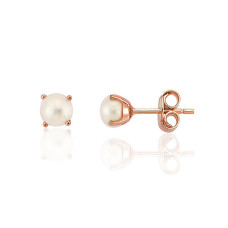 Золотые серьги-пуссеты, 1.05 g, Красное Золото 585 проба, Жемчуг