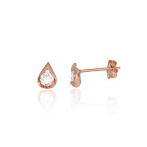 Gold classic studs earrings, Red Gold 585 fineness, Zirkons