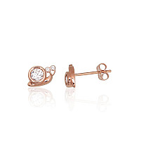 Gold classic studs earrings, Red Gold 585 fineness, Zirkons