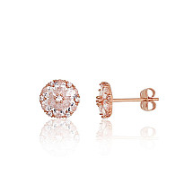 Gold classic studs earrings, Red Gold 585 fineness, Zirkons