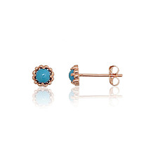 Gold classic studs earrings, 0.52 g, Red Gold 585 fineness, Turquoise (Imitation)